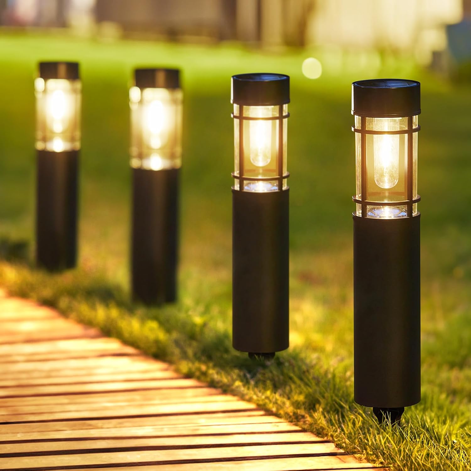 Factory ODM Solar Garden Bollard Lights Outdoor Waterproof Lawn Pathway Stake Landscape Lights for Yard Walkway Driveway Decor