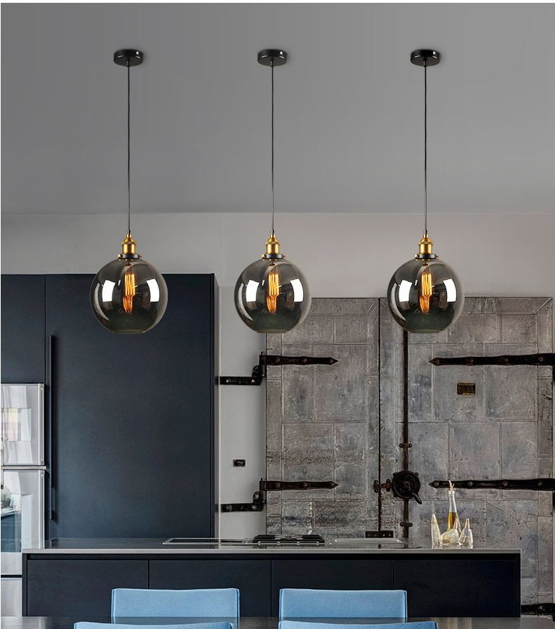 Vintage LED Filament Edison Bulb Iron Clear Amber Gray Glass Antique Suspension LED Light Pendant Lamp Chandelier Decoration Decorative Hanging Lighting