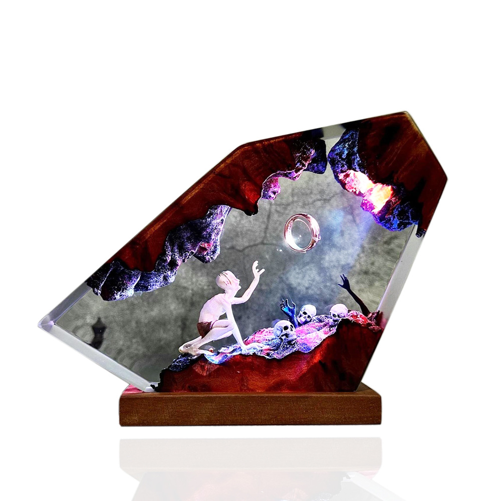 Gollum Power Ring Epoxy Resin Artistic Handmade Lamp Dark Lord Ring Fantasy World Night Light Fairy Love Ornament Christmas Gift