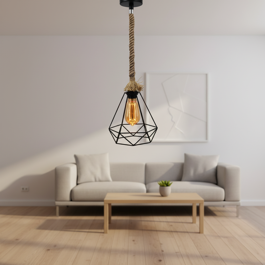 Nordic Modern Decor Home E27 Hanging Lamp LED Glass Iron Villa Rope Iron Glass Ball Pendant Light
