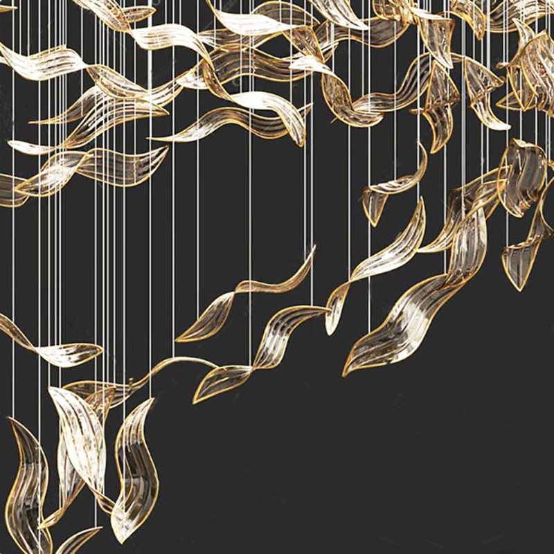 Modern High-End Twisted Leaf Glass Lobby Chandelier Customized Hotel Villa Artistic Design with Remote Control Lighting Fixtures