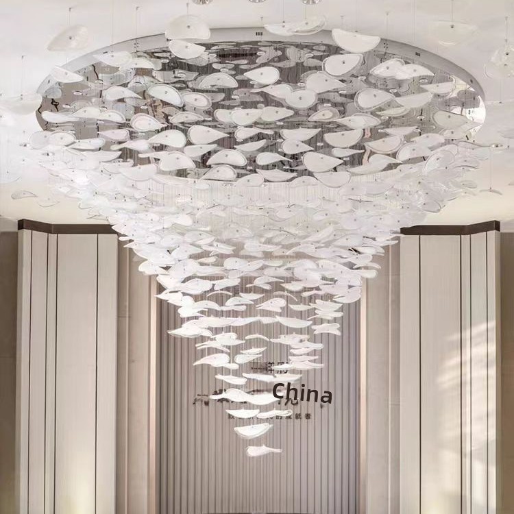 Hotel Club Aerial Art Disc Decorative Pendant, Sales Department Colorful Creative Glass Lotus Leaf Chandelier