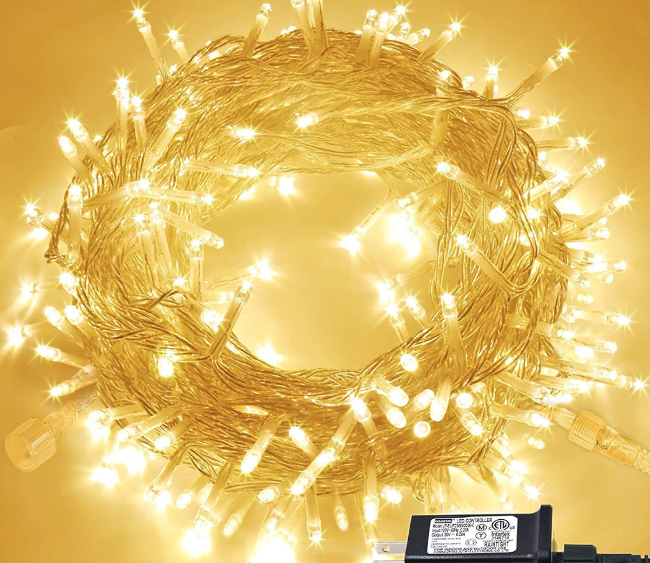100 LED Connectable String Lights 33FT Warm White Waterproof Twinkle Fairy Lights Clear Wire Plug-in for Outdoor Christmas Decor