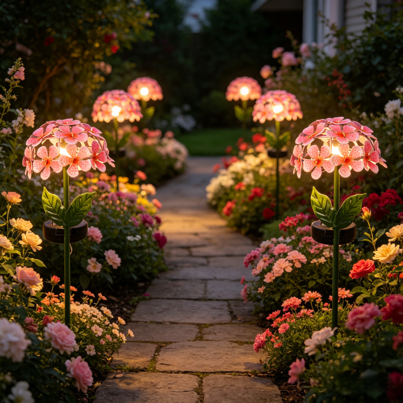 Outdoor Hydrangea Solar Garden Lights Waterproof Landscape Stakes For Yard Path Patio Decoration Night Illumination
