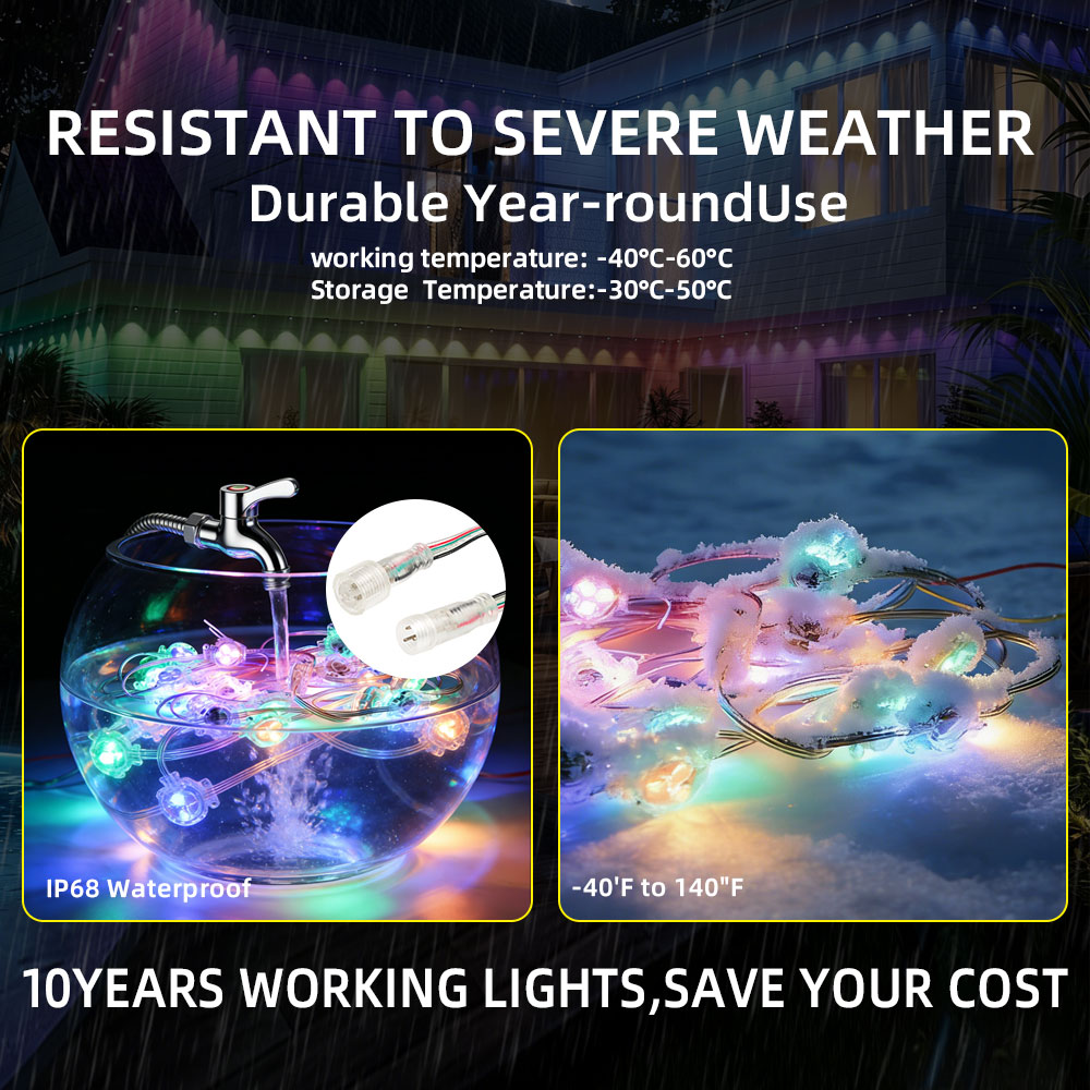 UL Certification Smart App Control UCS2904 LED Pixel Point Light 30mm DC12V IP67 Permanent Outdoor Christmas Eave Lights