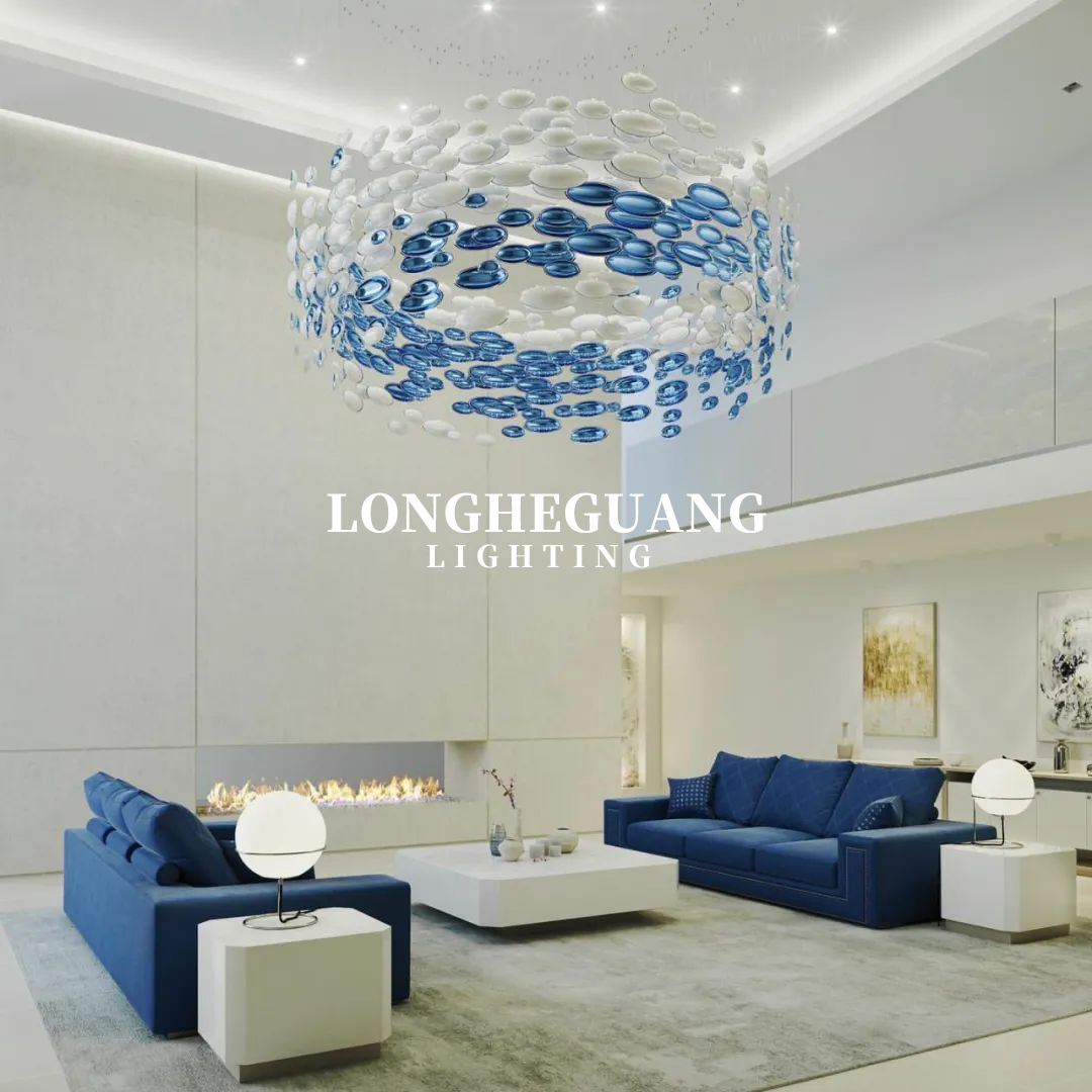 Handmade Golden Olive Artistic Glass Chandelier with Minimalist Design Adjustable Height for Lobby Hotel Villa Middle Size Lamp