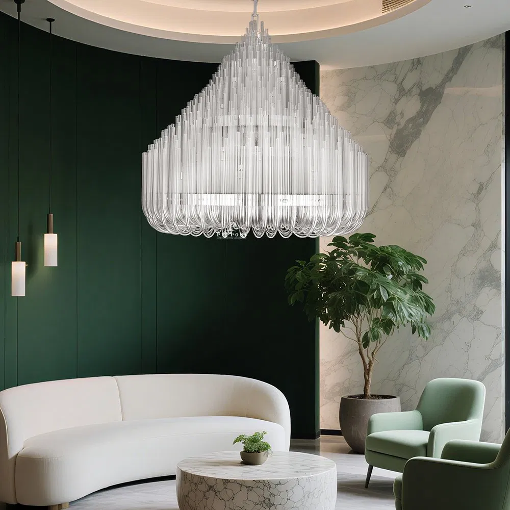 European Style Luxury Glass Tube Chandelier Round Custom Hotel Villa Club Living Room Staircase Decorative Lighting Fixture