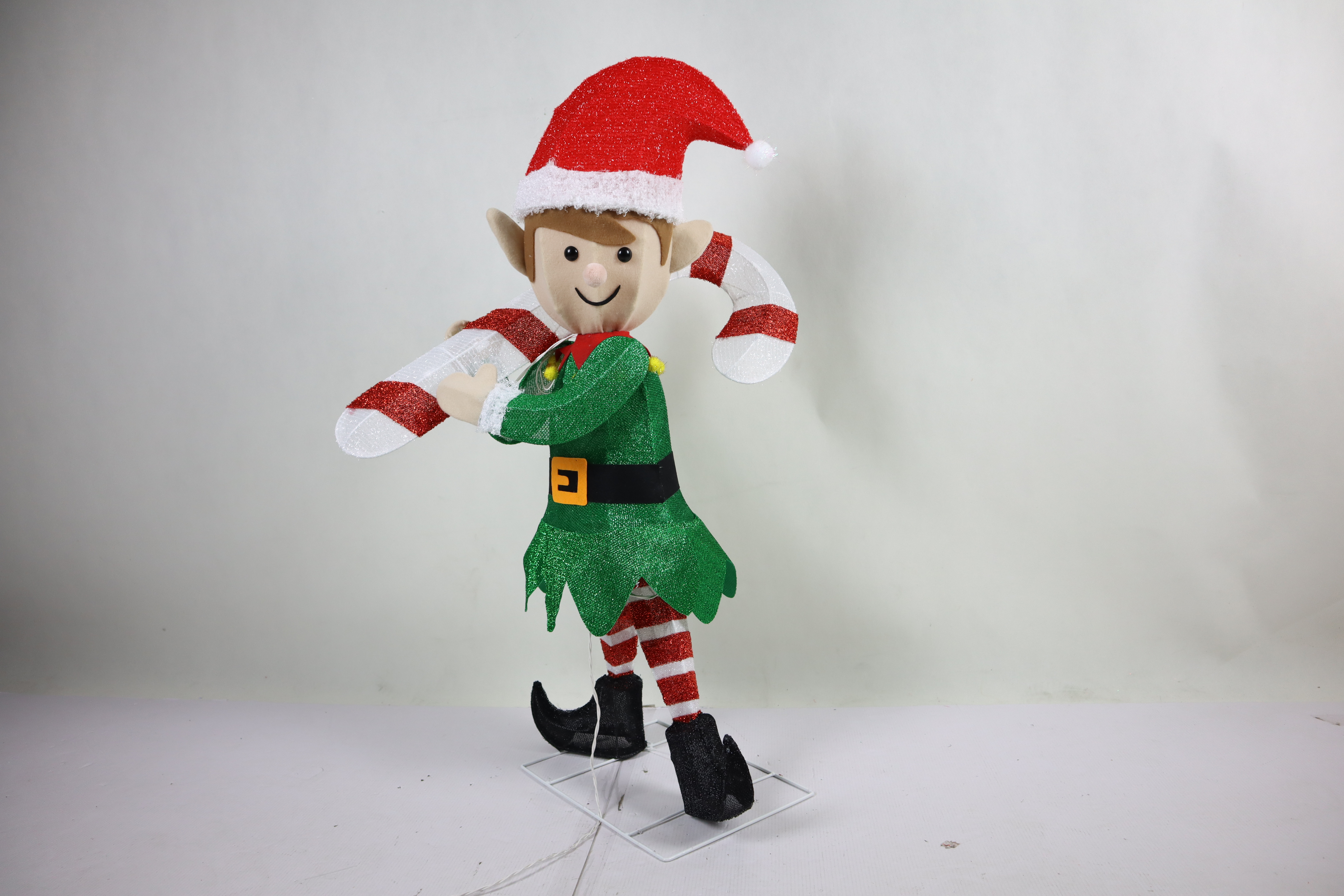 Outdoor 3D 38IN Elf with Candy Cane Motif Christmas Decorative LED Light