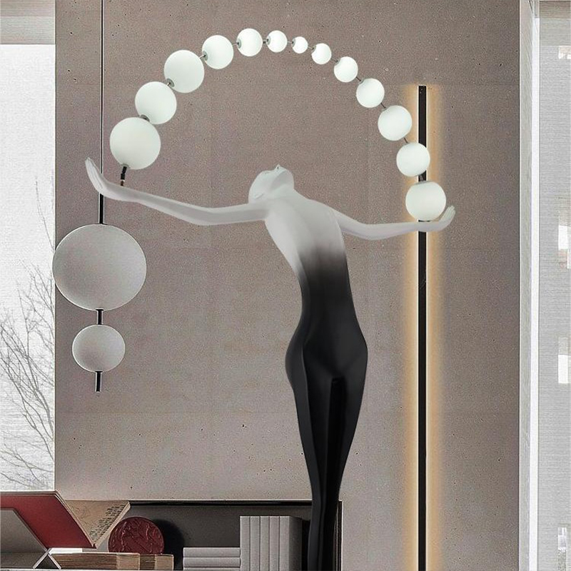 Human Floor Lamp Hotel Nordic Living Room Corner Resin Sculpture Floor Light Design Luxury Acrylic Ball Warm Light Body Art