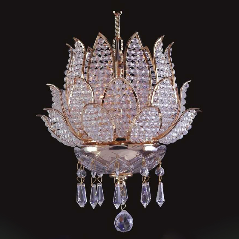 Rose Gold Factory Tradictional Small Flower Vintage LED Pendant Lamp Lotus Vintage Crystal Gold Decorative Chandelier Lighting for Living Room