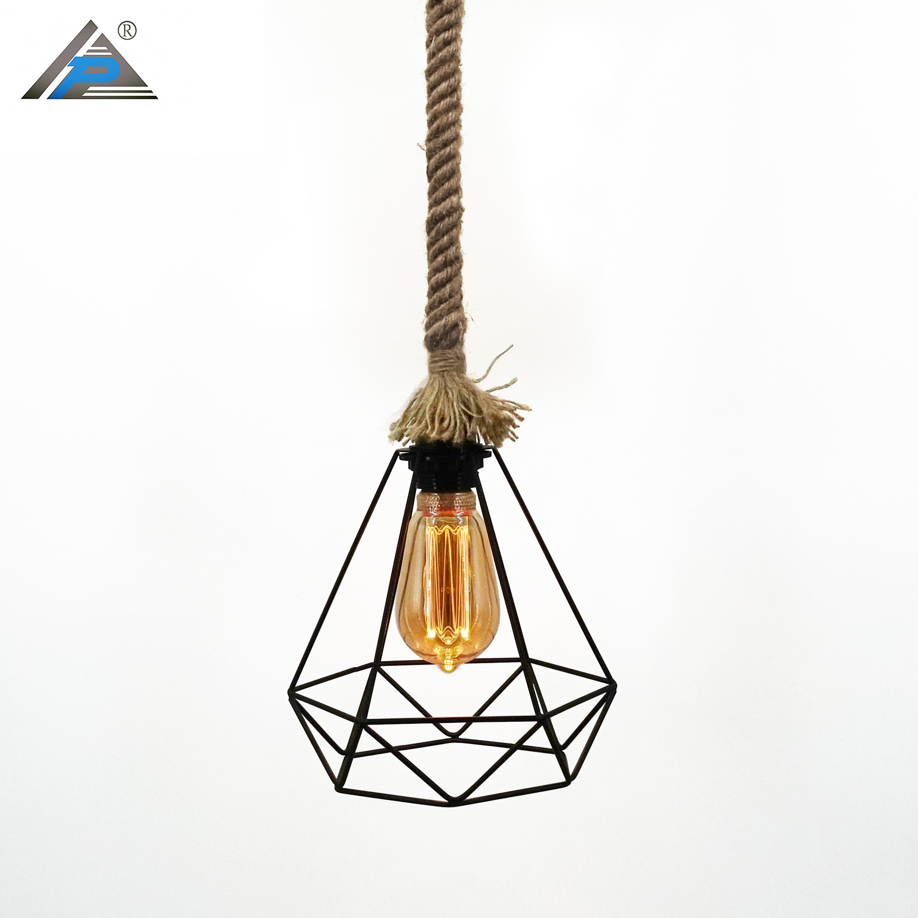 Nordic Modern Decor Home E27 Hanging Lamp LED Glass Iron Villa Rope Iron Glass Ball Pendant Light