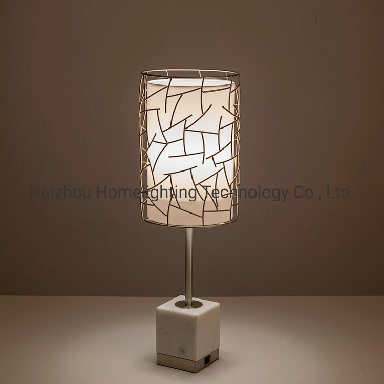 Decorative Brushed Nickel Metal Caged Acrylic Shade Table Lamp UL Certified Hospitality Lighting