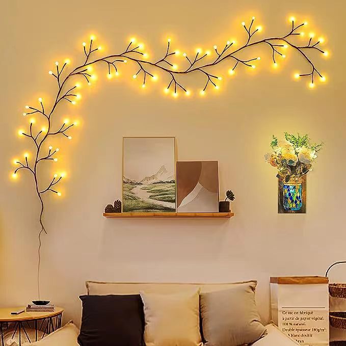 USB Powered Christmas LED Branch Light Tree With Warm White &amp; Multi-color Lights IP44 Waterproof Dimmable Home Wall Decoration