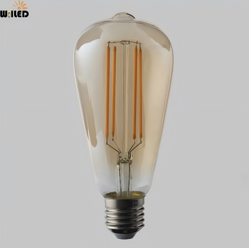 Decorative E27 8W 220V 230V 240V AC Dimmable Long Filaments Amber Glass St64 LED Light Bulb Vintage Antique LED Filament Light for Pendant Chadelier