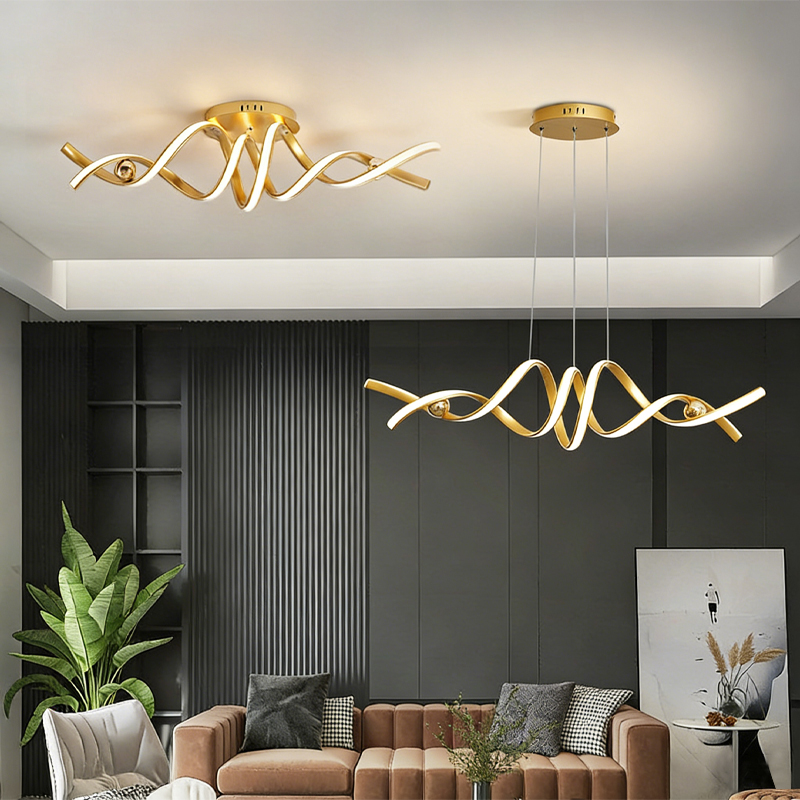 Modern Nordic LED Pendant Lamp Minimalist Designer Aluminum Strip Chandelier For Living Room Luxury Restaurant