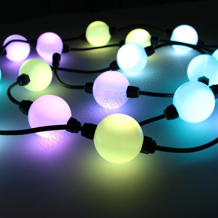 SHIJI Waterproof 35mm 50mm RGB Pixel Light Ball Curtain SMD3535 UCS1903 Color Changing Outdoor LED Hanging Ball Chain Light