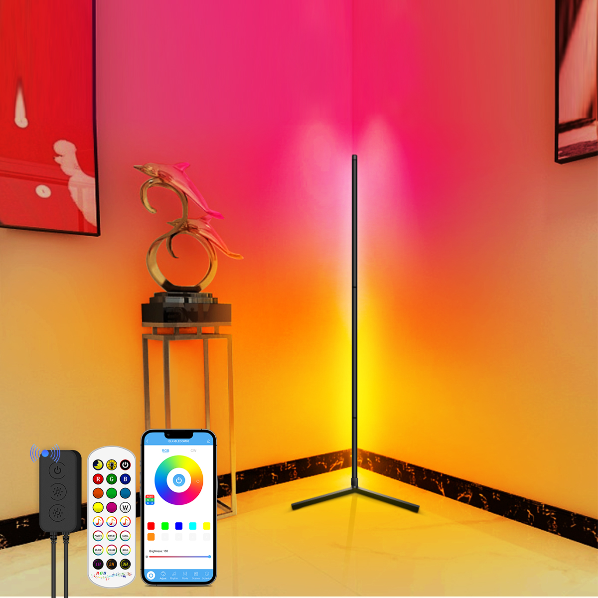 Smart Home Light Decoration Lights Modern Tuya RGB Floor Lamps ,Color Changing Remote Control Corner Lamp I for Living Room