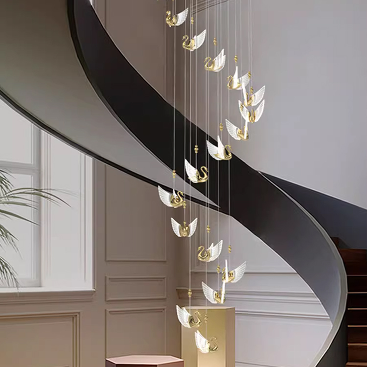 Custom Modern Hotel Lobby Luxury Swan Combination Crystal LED Decorative Chandelier Lighting