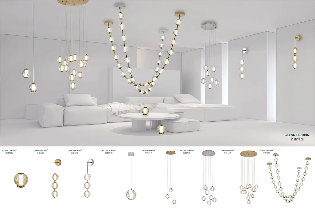 Simple Design Hotel Lobby & Home Decor Indoor Modern Decorative Style LED Glass Shade Suspended Pendant Lighting