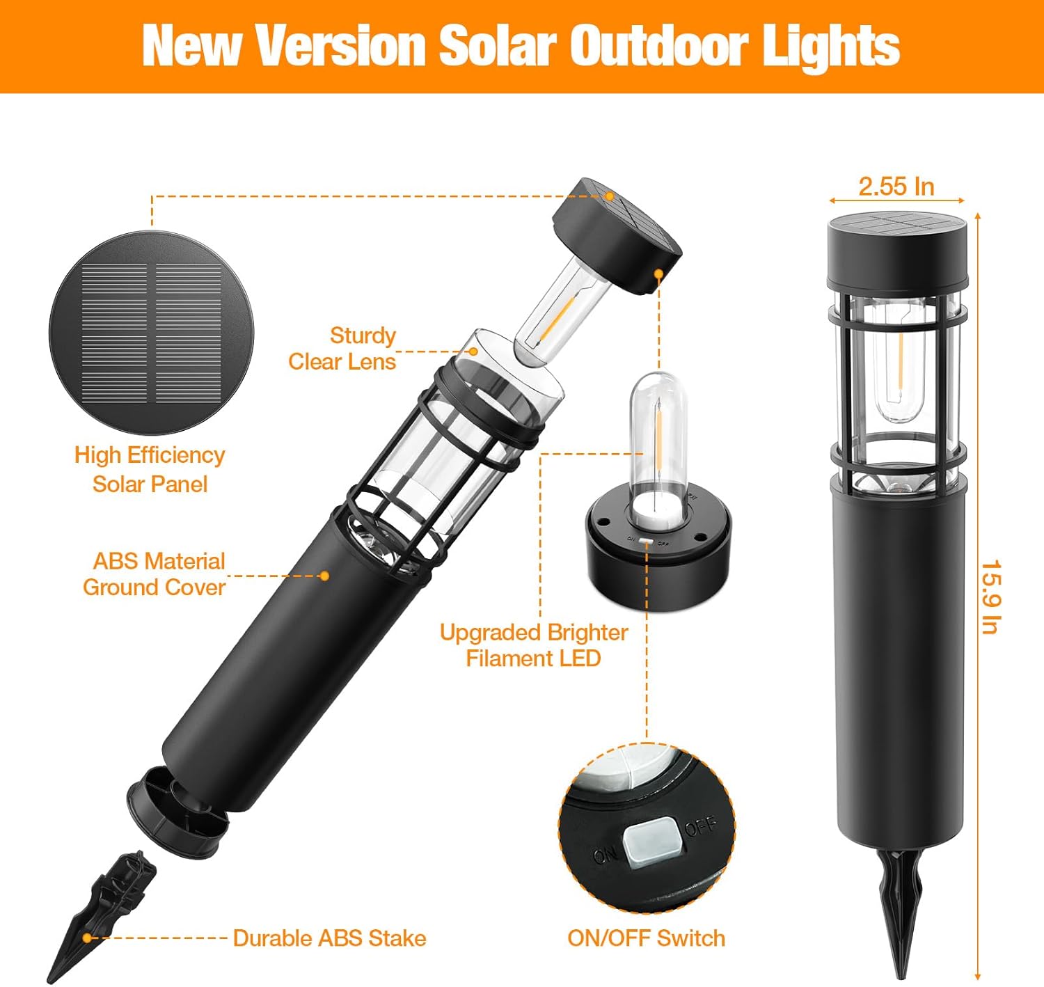 Factory ODM Solar Garden Bollard Lights Outdoor Waterproof Lawn Pathway Stake Landscape Lights for Yard Walkway Driveway Decor