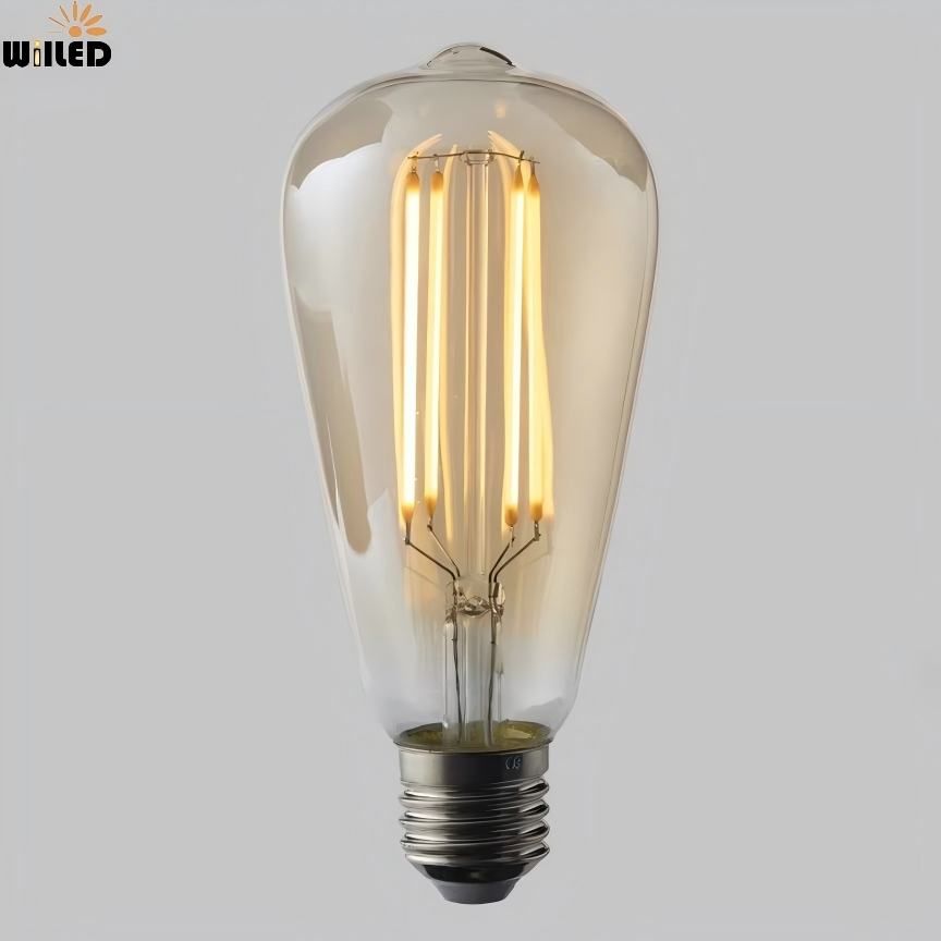 Decorative E27 8W 220V 230V 240V AC Dimmable Long Filaments Amber Glass St64 LED Light Bulb Vintage Antique LED Filament Light for Pendant Chadelier
