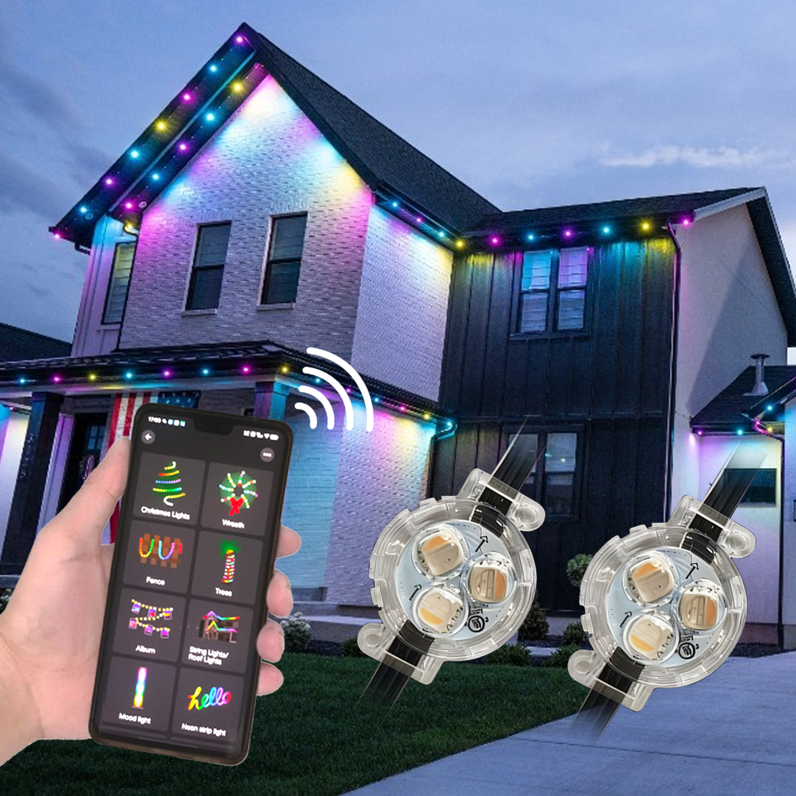 Outdoor IP68 Smart Christmas Waterproof Holiday RGB LED Pixel Light Puck Permanent Lights 4M App Control Rechargeable