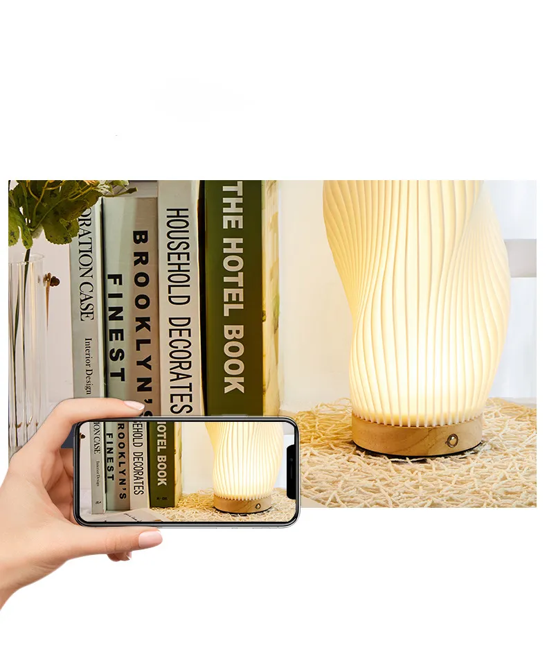 Nordic Style Bedroom Decorative Bedside 3D Printed Vintage Ruffled Night Lamp