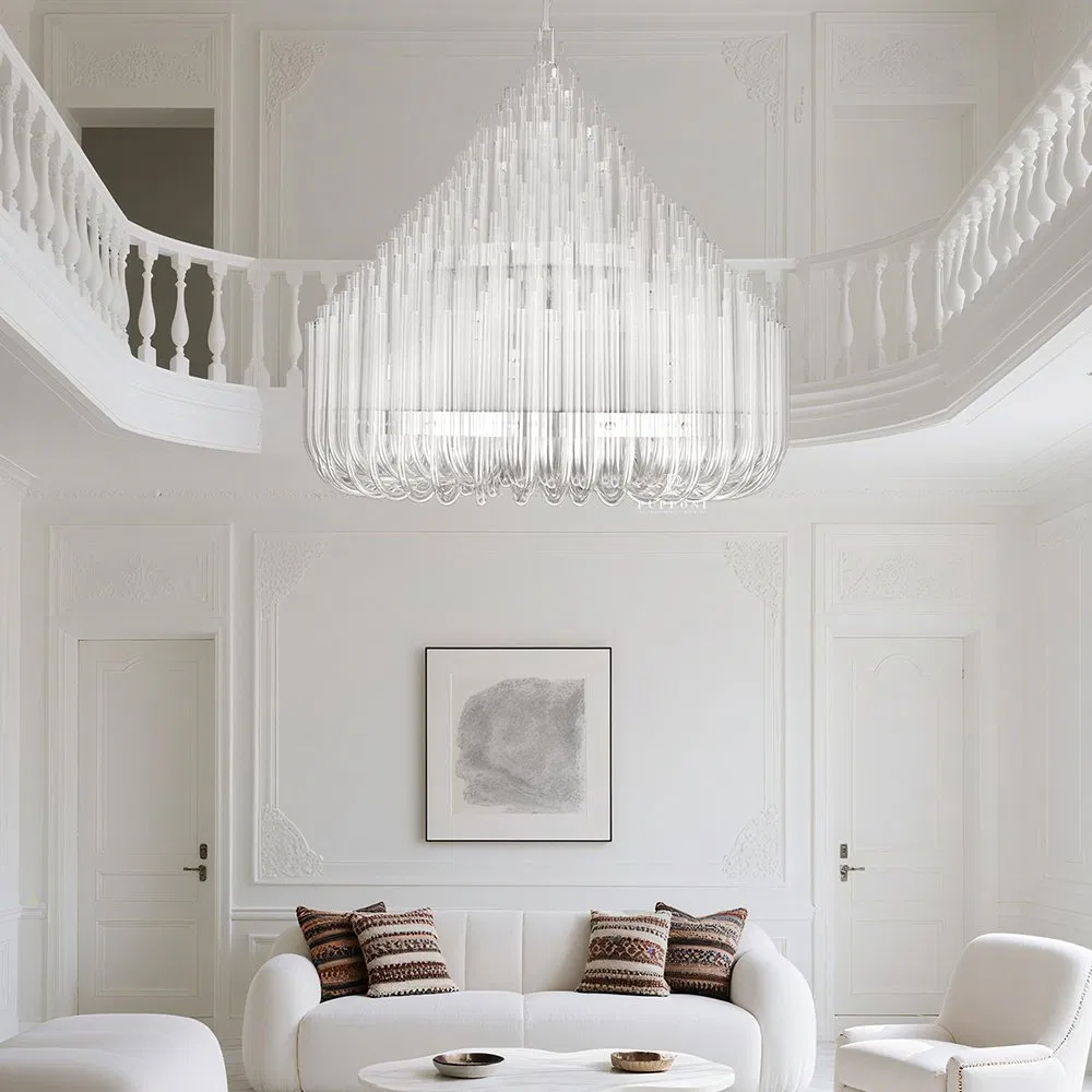 European Style Luxury Glass Tube Chandelier Round Custom Hotel Villa Club Living Room Staircase Decorative Lighting Fixture