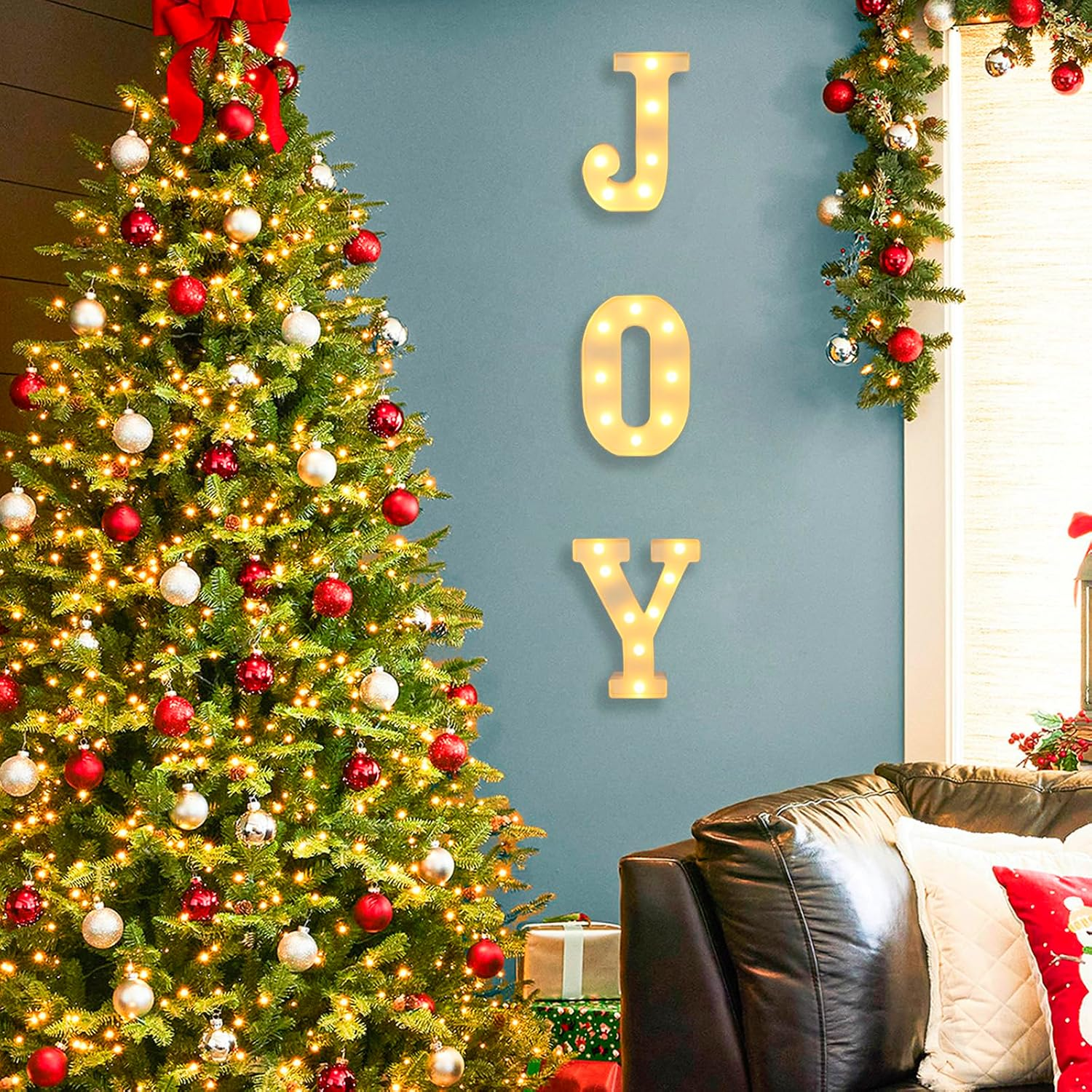 Christmas Decorative LED Glowing Letter Lights Sign, Suitable for Fireplace Mantle, Parties, Christmas Scene Decoration Lights