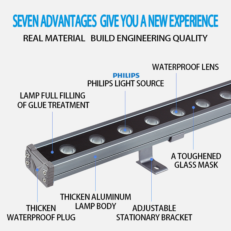 DMX512 LED Wall Washer Light IP65 Aluminum Linear Landscape Lighting Architectural Facade Bridge Modern Building Facade Lighting