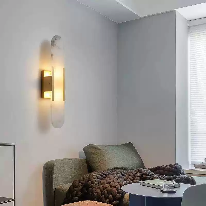 Hullxine Luxury Modern Interior Vertical High-End Iron Marble LED Dimmable Wall Sconce Light For Home Office Hotel Villa