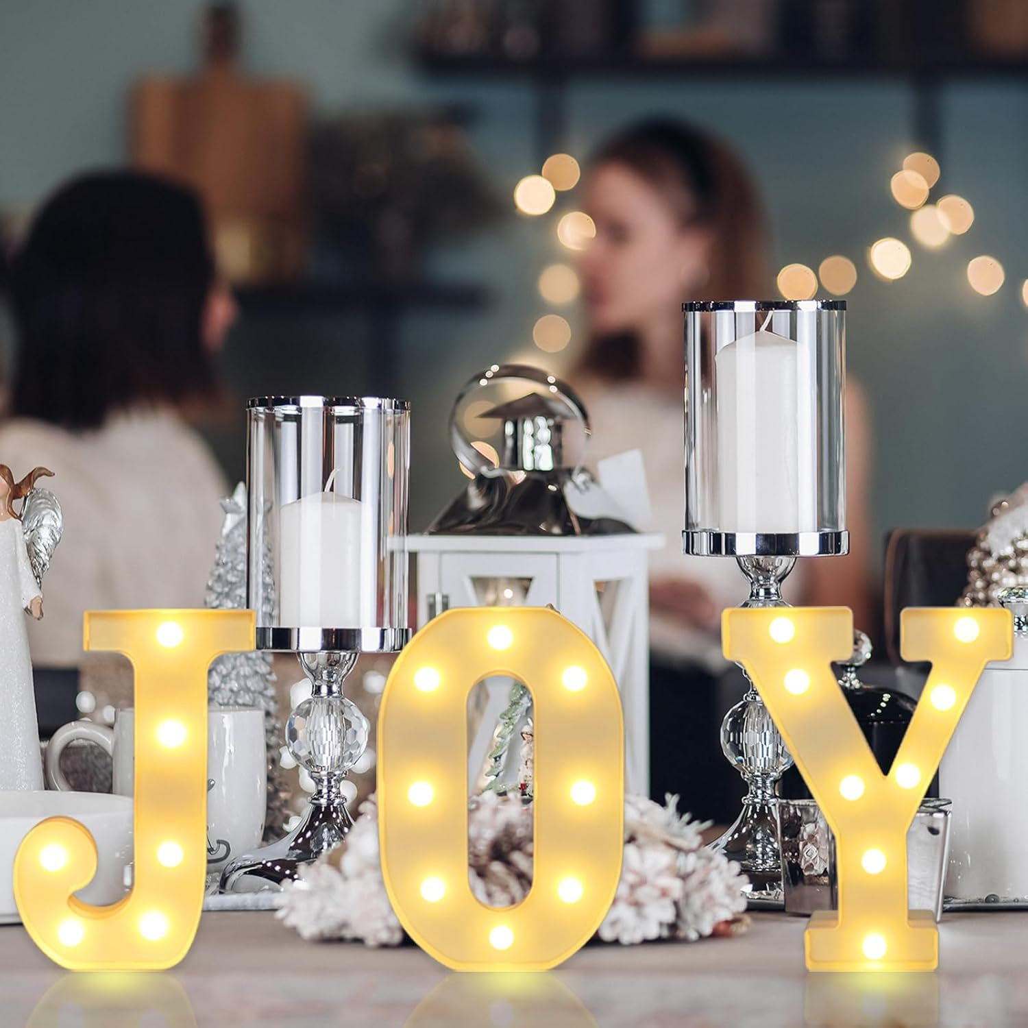 Christmas Decorative LED Glowing Letter Lights Sign, Suitable for Fireplace Mantle, Parties, Christmas Scene Decoration Lights