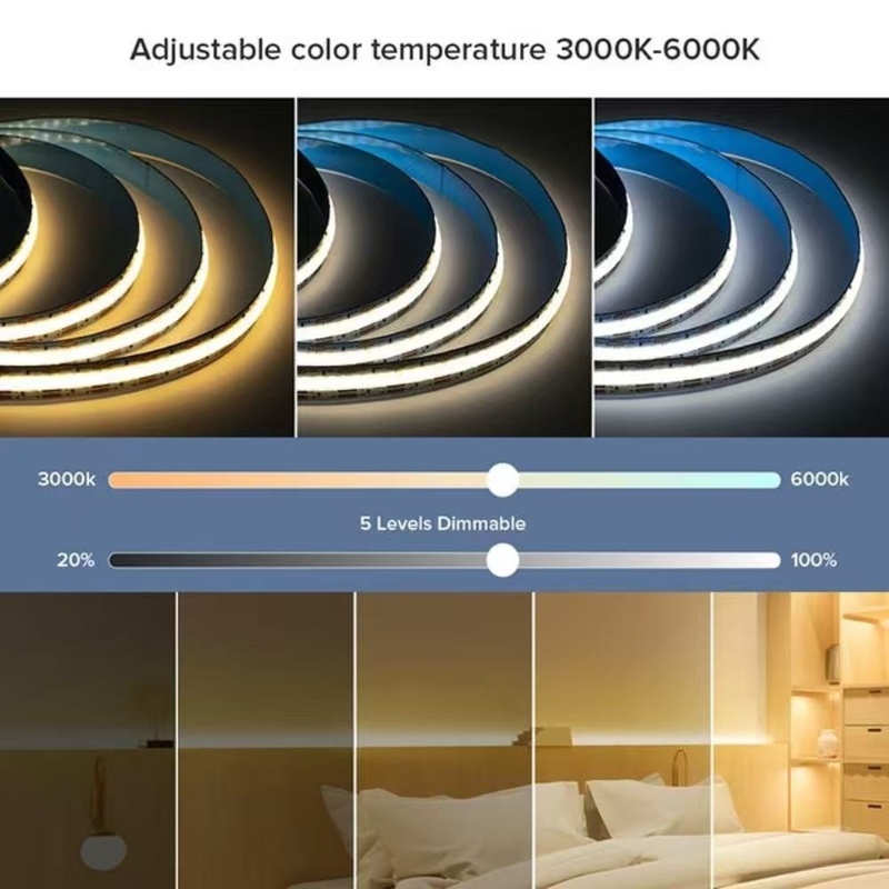 COB LED Light Strings 24V Remote Control Smart 3000K Warm White 8mm Copper Bedroom Ceiling TV Backlight Decoration