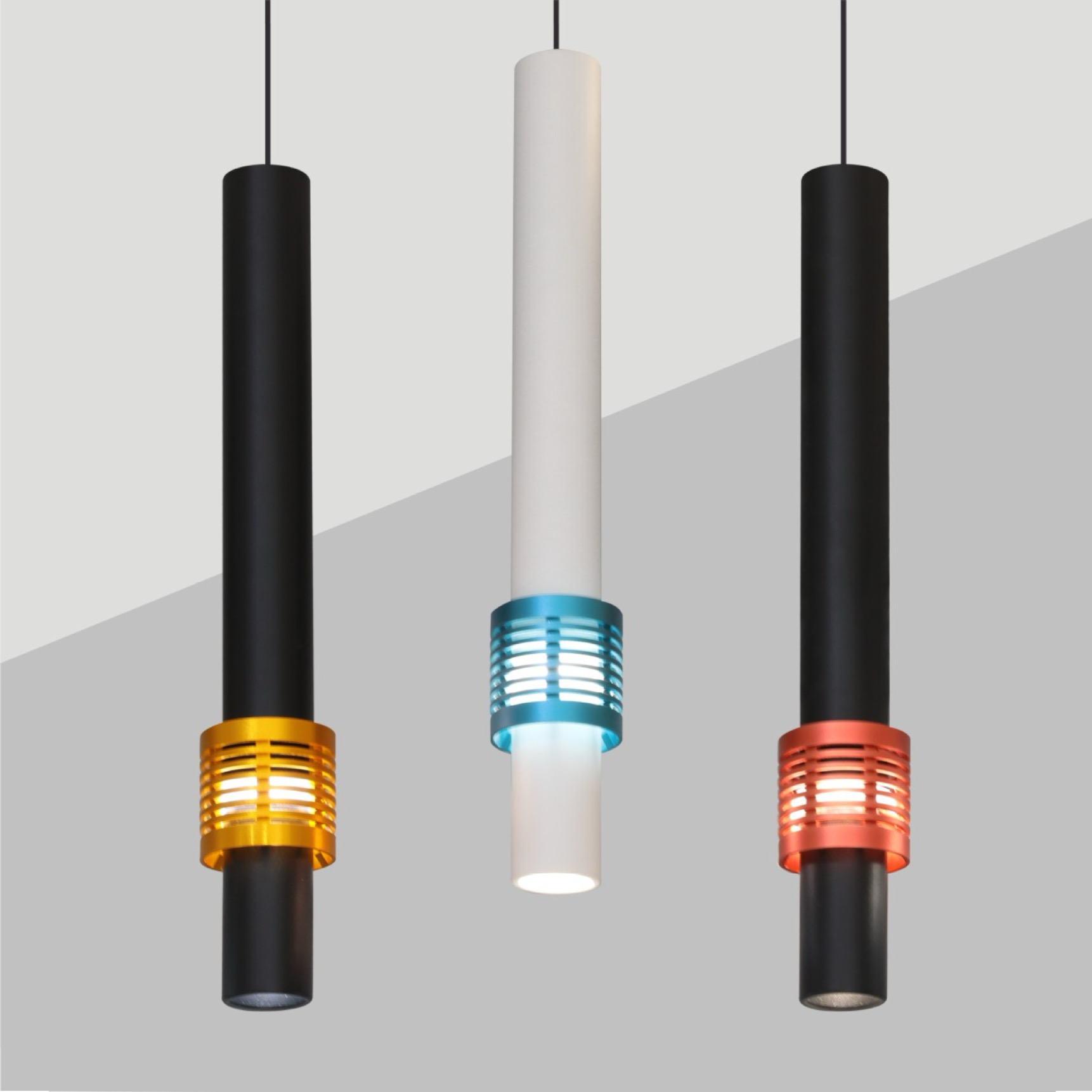 Modern Luxury Europe Design Hanging Aluminum LED Chandelier Pendant Lights for Home &amp; Commercial Use Long Tube Shape