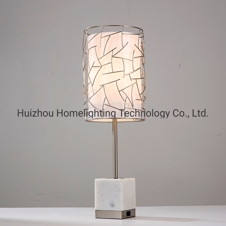 Decorative Brushed Nickel Metal Caged Acrylic Shade Table Lamp UL Certified Hospitality Lighting