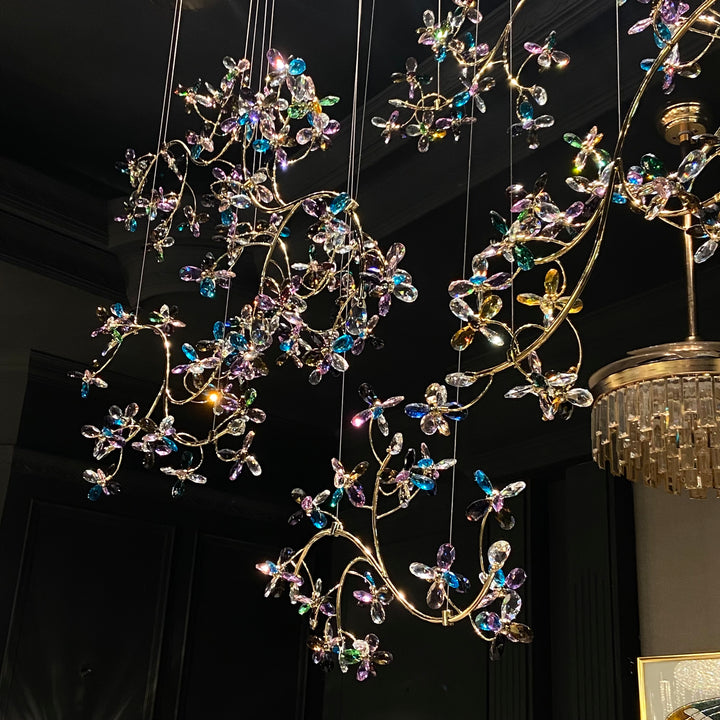 Modern Flower Branch Crystal Chandelier Artistic Creative Unique Ceiling Light for Living Room Decoration