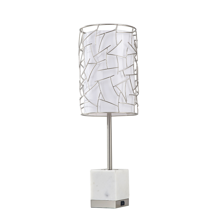 Decorative Brushed Nickel Metal Caged Acrylic Shade Table Lamp UL Certified Hospitality Lighting
