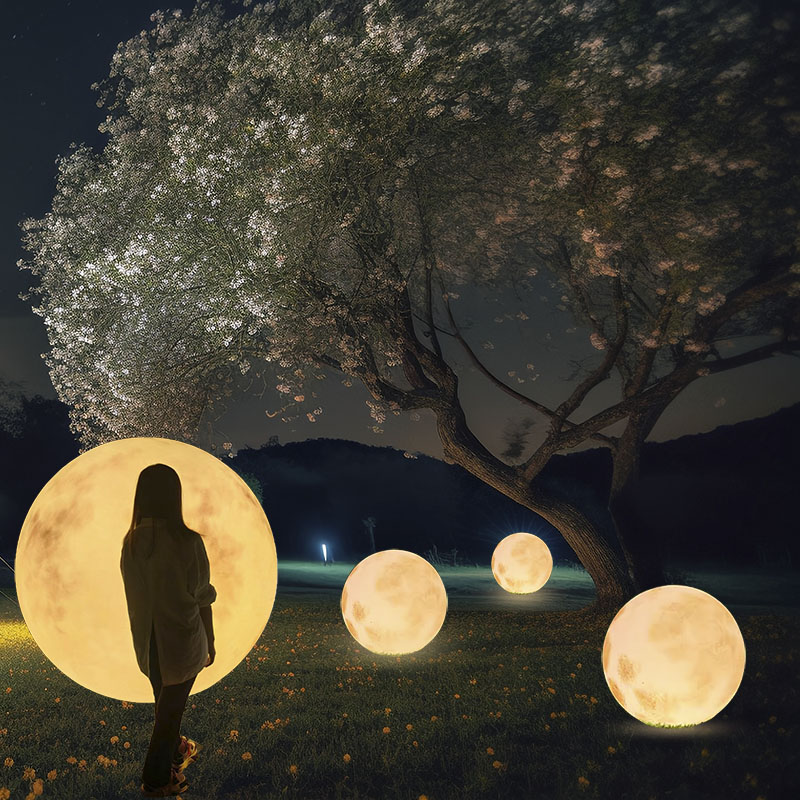LED Plastic Moon-Shaped IP55 Waterproof Dimmable Night Light Outdoor Landscape Lamp 1-Year Warranty For Parks Courtyards Gardens