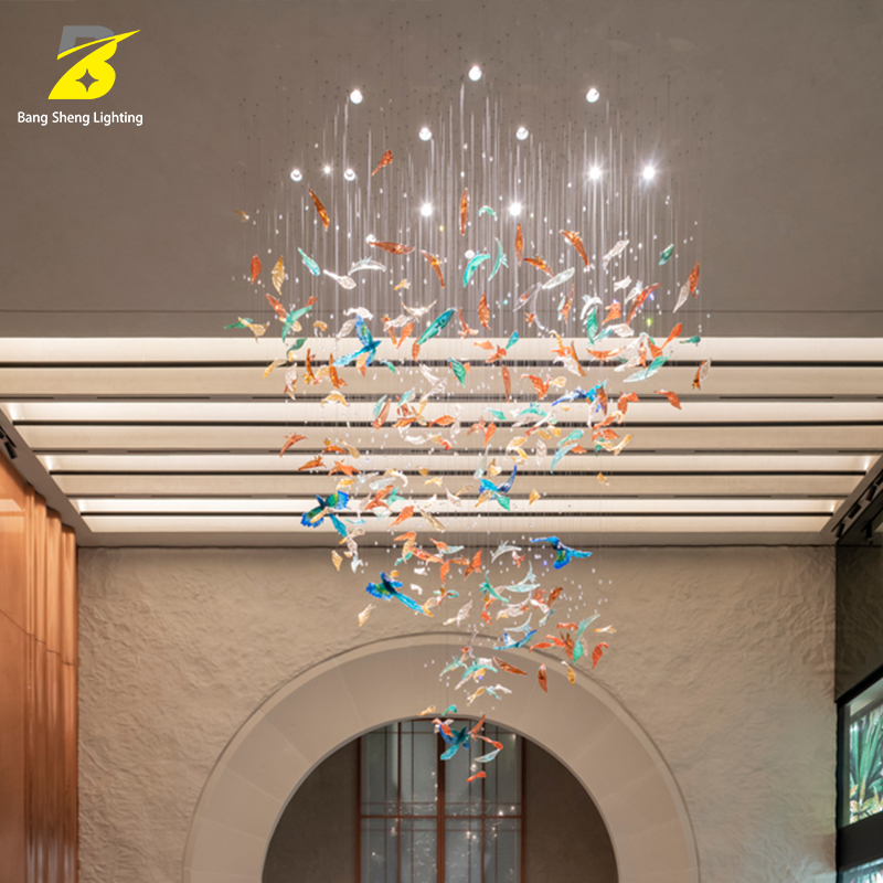 Custom Colorful Bird &amp; Leaf Chandelier - Luxury LED Art Light for Hotel Lobby &amp; Villa