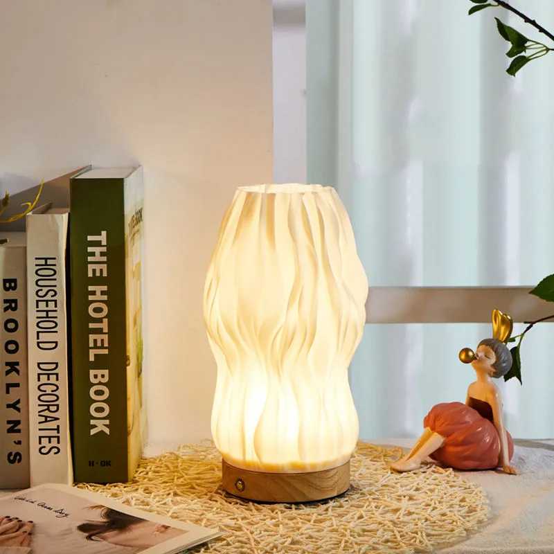 Nordic Style Bedroom Decorative Bedside 3D Printed Vintage Ruffled Night Lamp