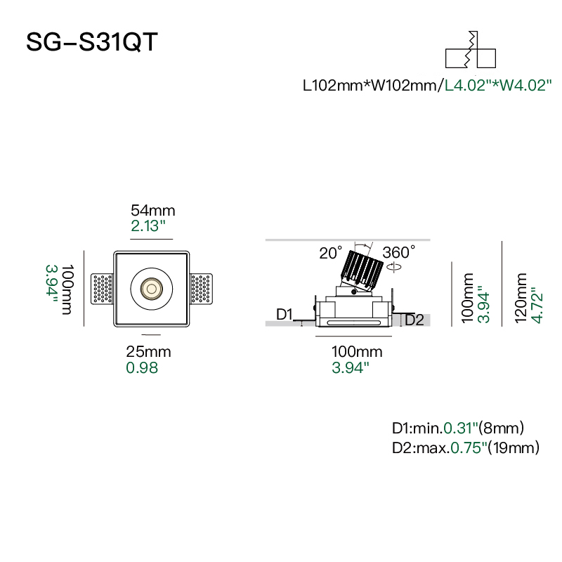 For 2 Inch Trimless Gypsum Spotlight Recessed Plaster LED Downlight ETL CE SAA Certified Modern Architectural Indoor Lighting