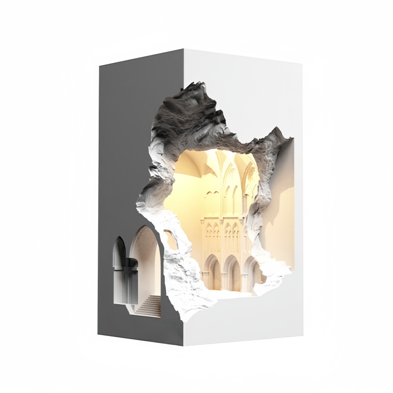 Artistic Gothic Inspired Plaster Recessed Dramatic 3D Visual Design Retro Architectural Aesthetic Wall Lamp