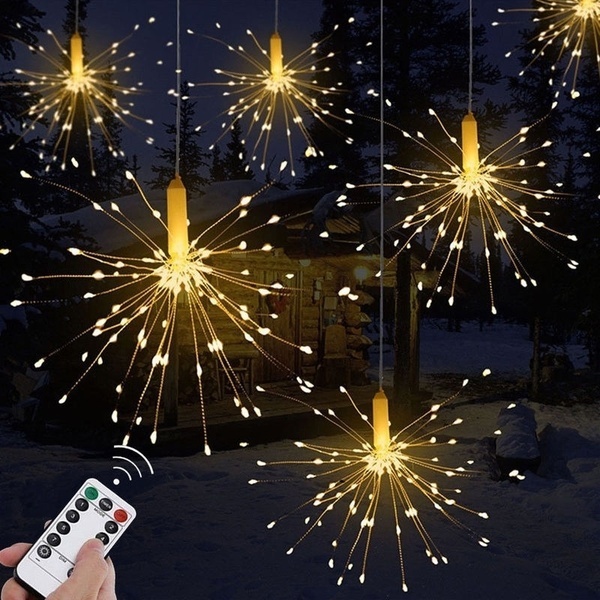 USB LED Hanging Starburst Firework Christmas Fairy String Light Foldable Garland Outdoor Room Window Market Stage Bling Decor