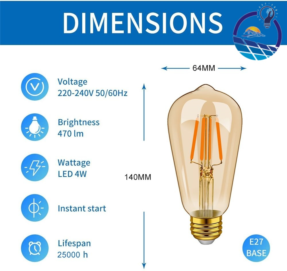 St64 Vintage Dimmable LED Filament Bulb 4W E27 Amber Glass Warm White Decorative Lamp