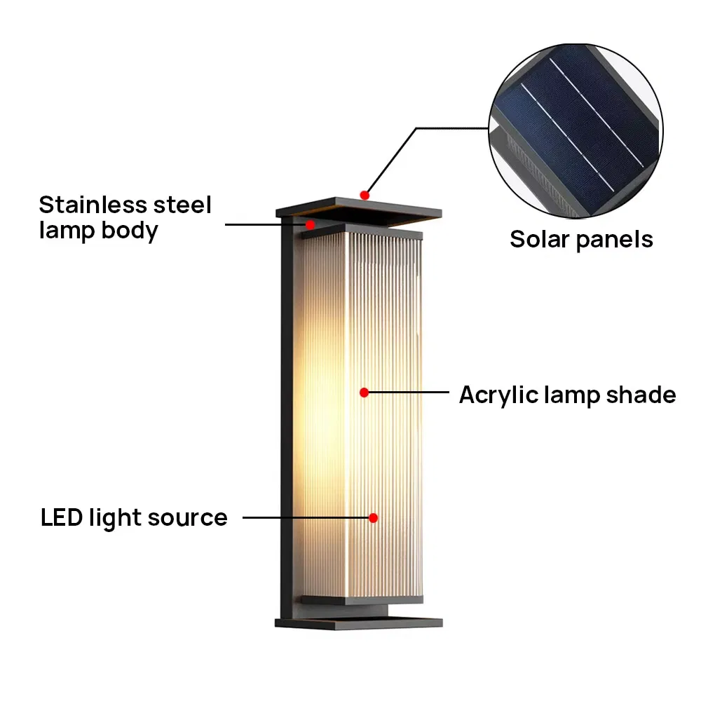 Outdoor Waterproof Solar Wall Light Villa Courtyard Entrance Porch Light IP65 Exterior Wall Courtyard Lighting
