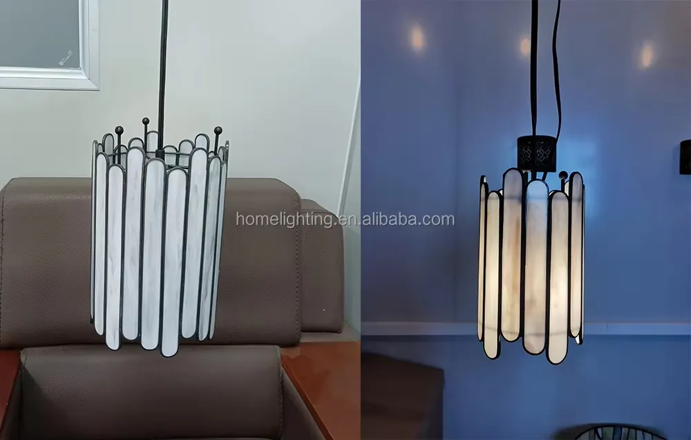 6" Tiffany Style Pendant Light, Dark Blue Purple Stained Glass Cylinder Hanging Lighting Fixture for Kitchen Island, Dining Room