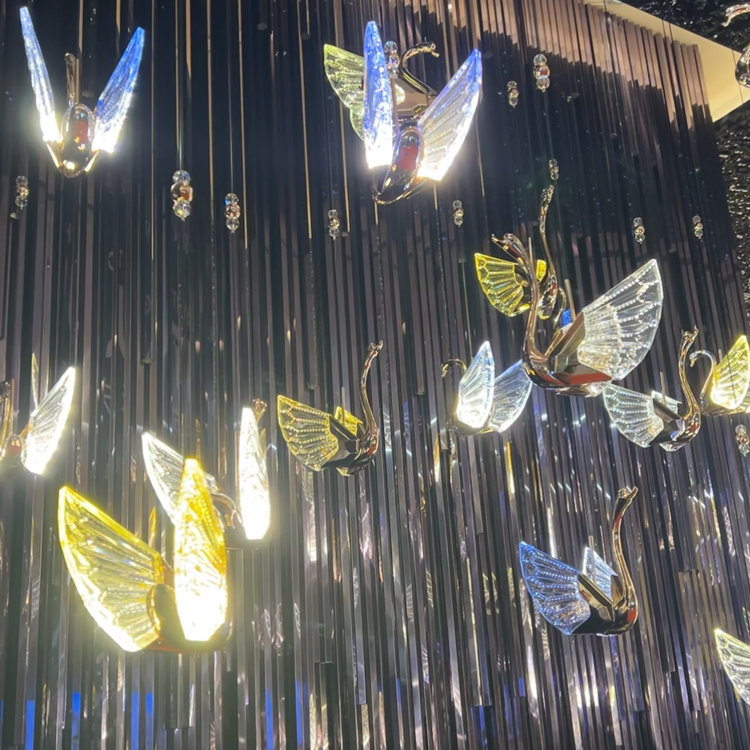 Custom Modern Hotel Lobby Luxury Swan Combination Crystal LED Decorative Chandelier Lighting