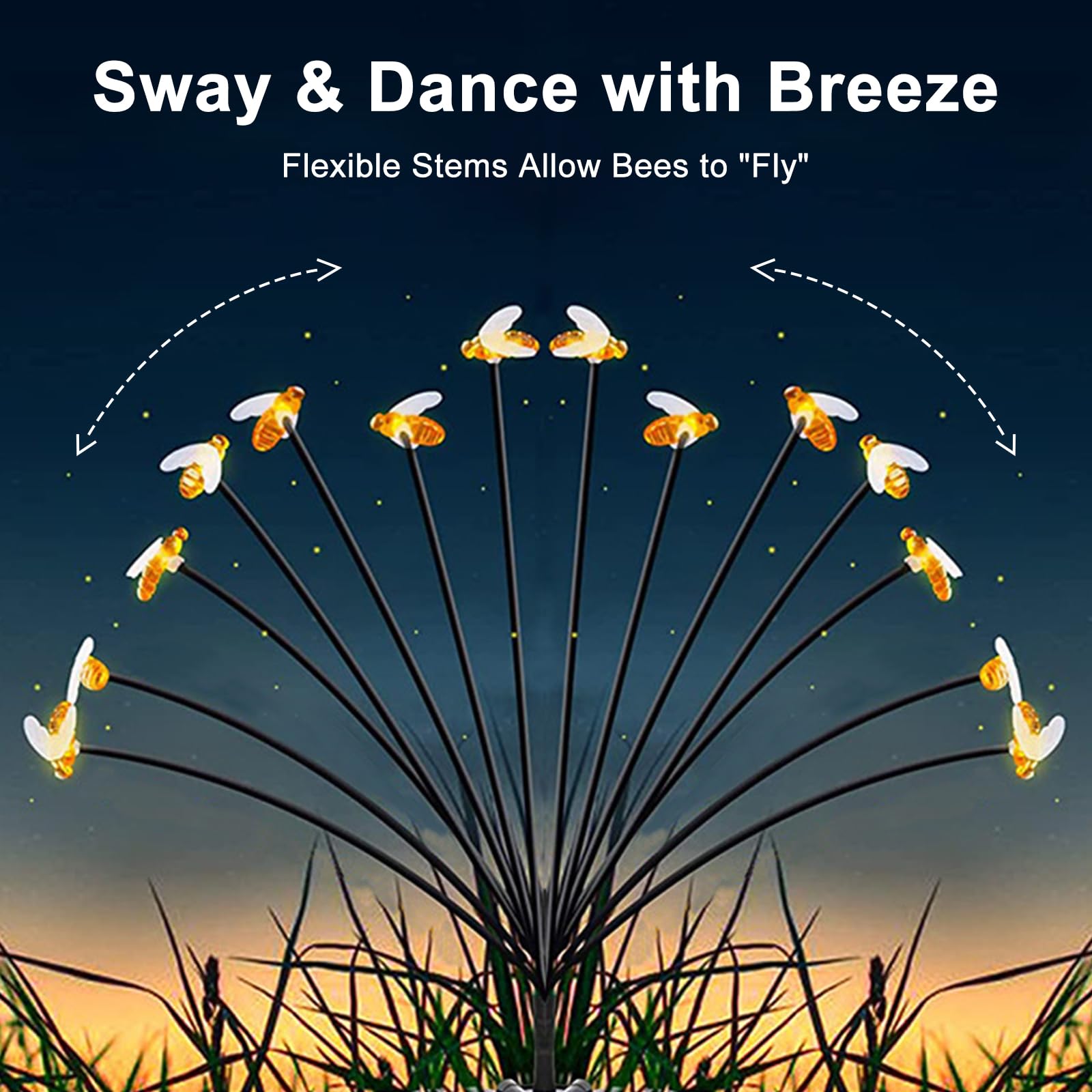 New Design Bee Firefly Lawn Landscape 2 Lighting Modes Swaying Solar Garden Lights Outdoor Waterproof Led Decor Pathway Lamp