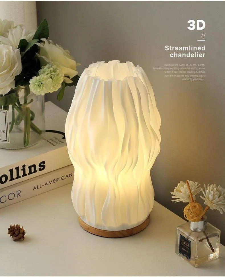 Nordic Style Bedroom Decorative Bedside 3D Printed Vintage Ruffled Night Lamp