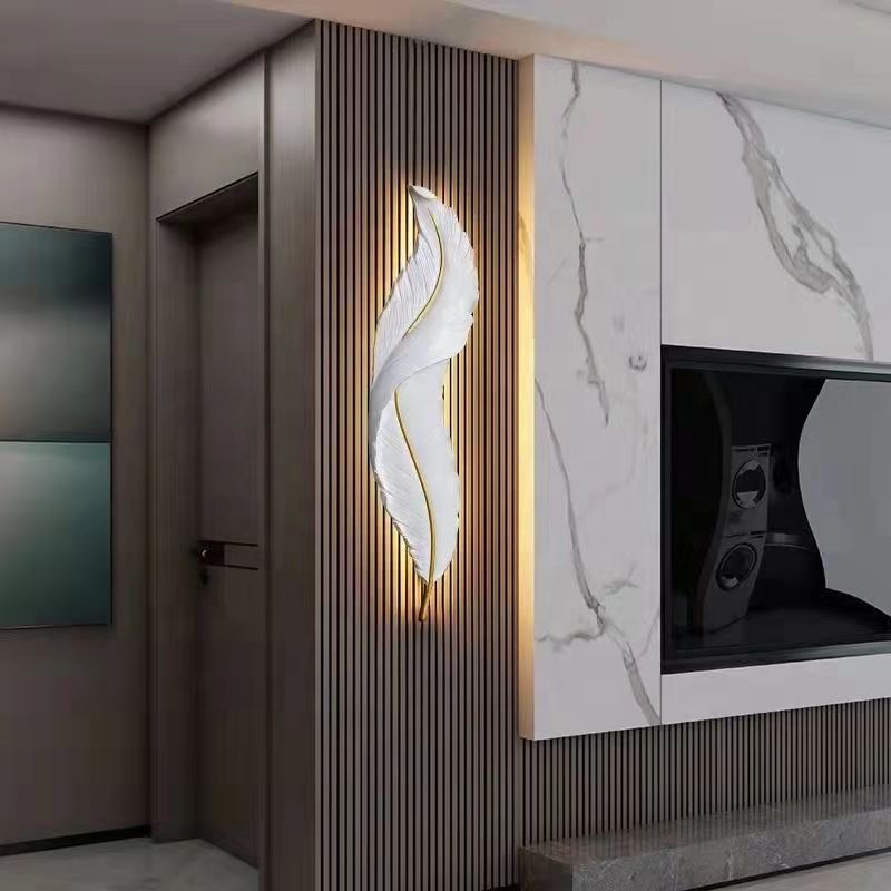 65CM Sculptural Feather Resin Wall Sconce Artistic Hand-painted LED Hardwired Lamp Dimmable Ambient Lighting for Living Room